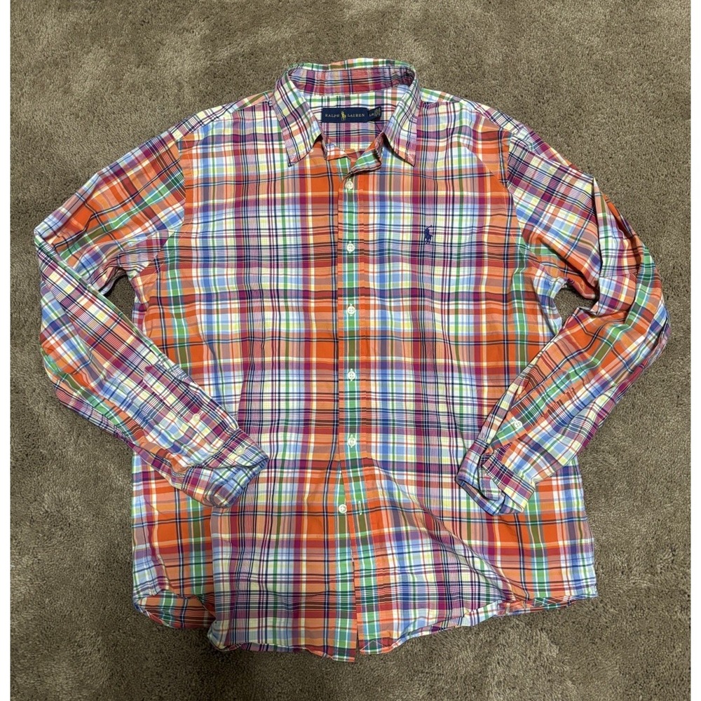 Vintage Ralph Lauren Shirt Mens Plaid Striped Long Sleeve Button Down